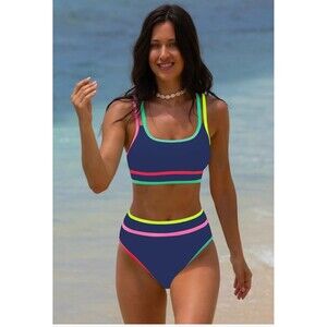 Women's High Waisted Bikini Sets Neon Two Piece Swimsuit Size L
